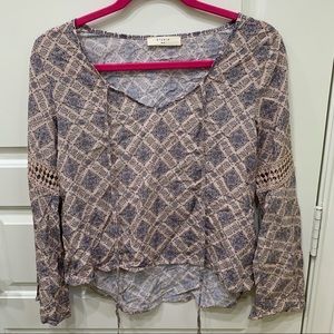 Patterned Tie Long Sleeve Top